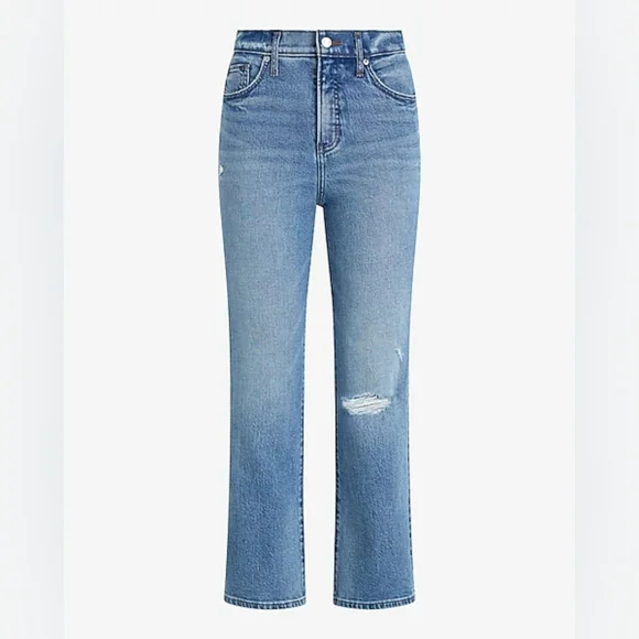 Express High Waisted Light Wash Ripped Cropped Flare Jeans - Size 4 Long - Picture 7 of 13